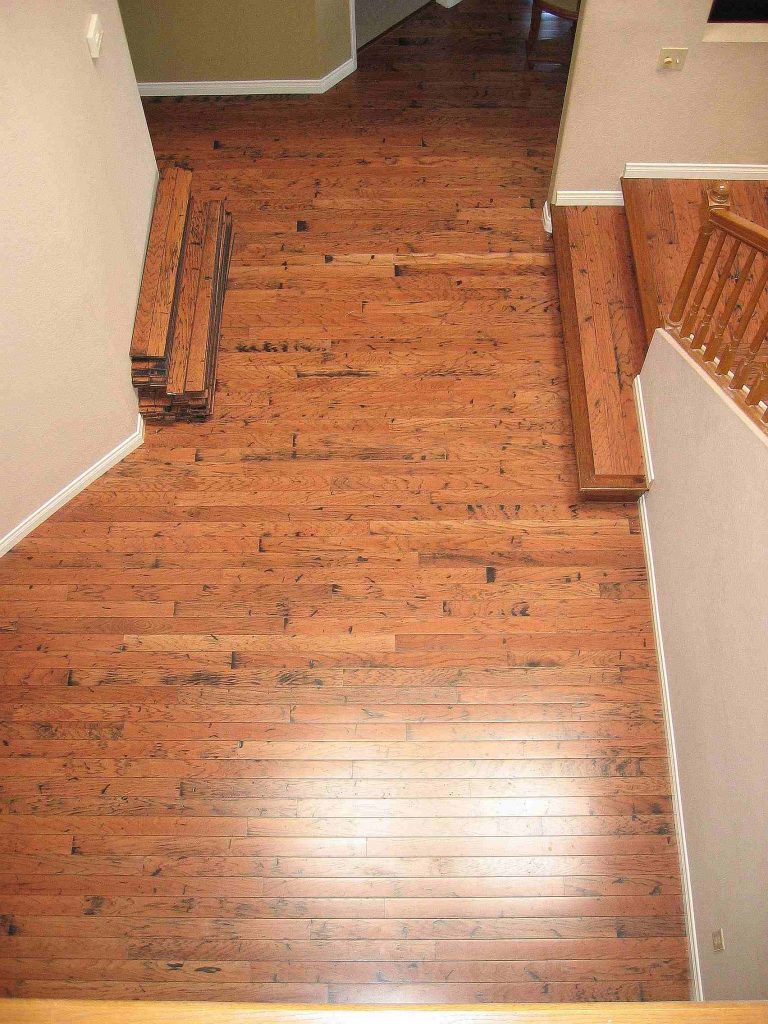 Distressed Chestnut Engineered Pre-Finished Foyer w/ Box Step, Stair Landing