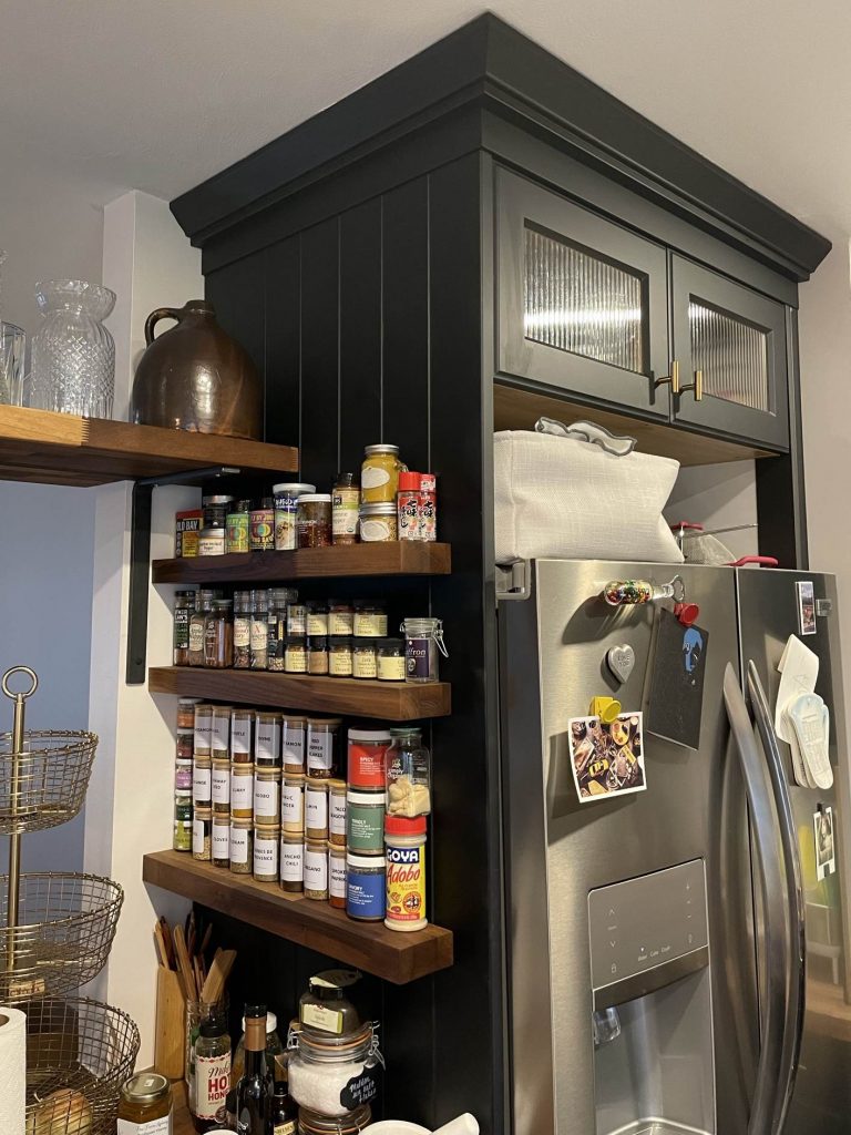 FRIDGE SURROUND & CUSTOM WALNUT SPICE SHELVES